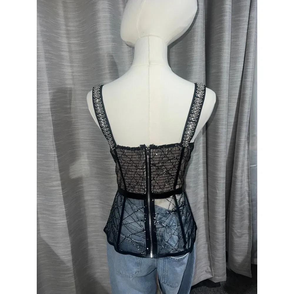 AKIRA Black and Nude Embellished Tank Top - Picture 4 of 4